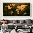 Абстрактная Золотая карта мира, постер, винтажная Картина на холсте, большой размер, Постер, печать, Настенная картина, картина для комнаты, художественное оформление