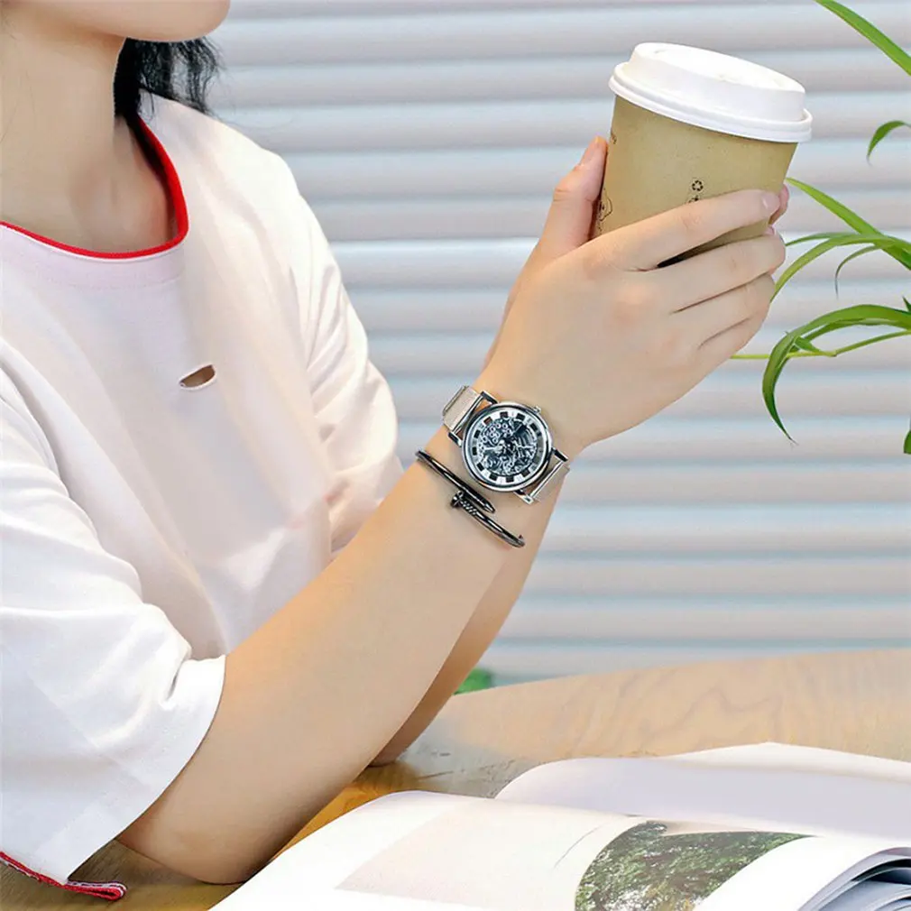 Мужские Роскошные полностью Стальные наручные часы скелетоны полые