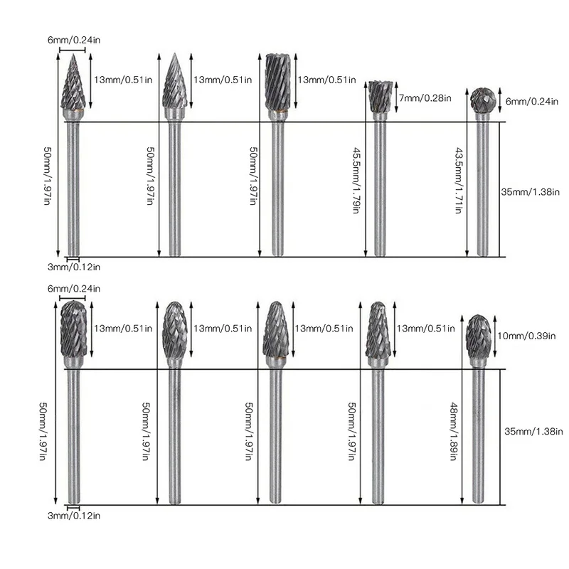 

20pcs Rotary Burr Set Head Tungsten Carbide Burrs 1/8'' Shank Die Grinder Bit Tool Drill Bit for Metal Tungstenio Milling Cutter
