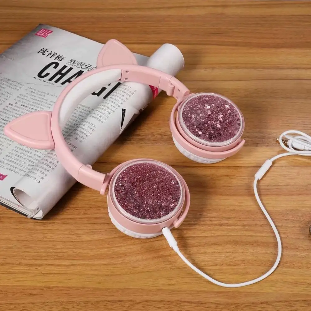 Наушники с кошачьими ушками для девочек музыкальные спортивные наушники детей