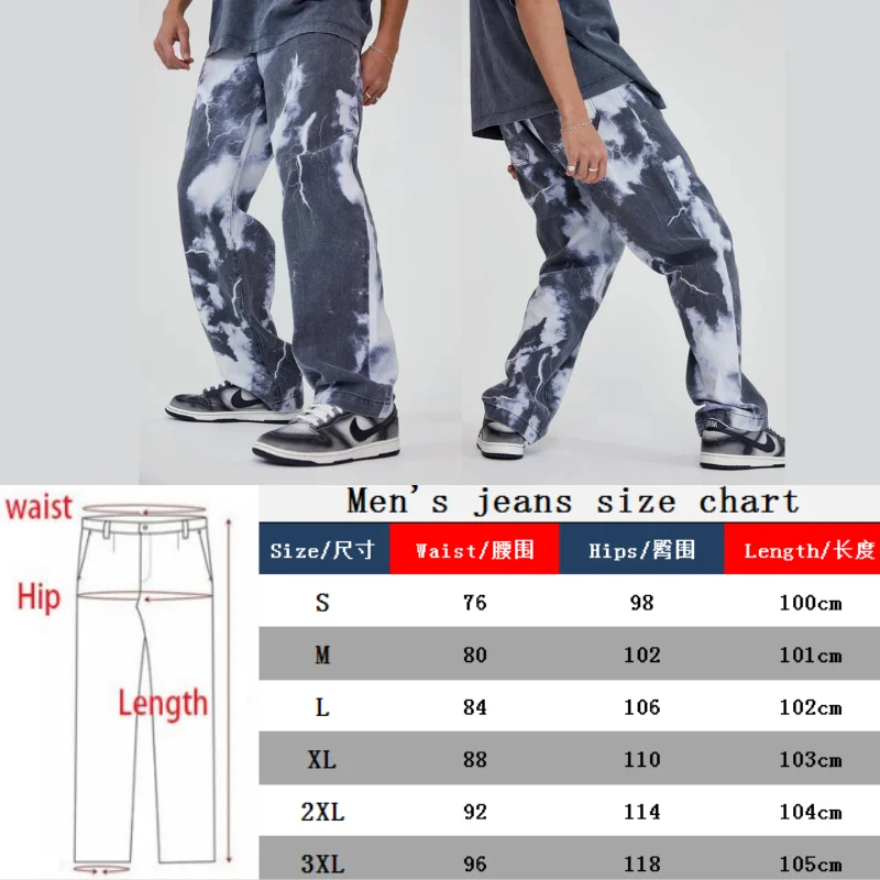 

Jeans Men Statue Printed Harajuku Fashion Brand Street Casual Loose khaki Jeans Washing Motorcycle pants