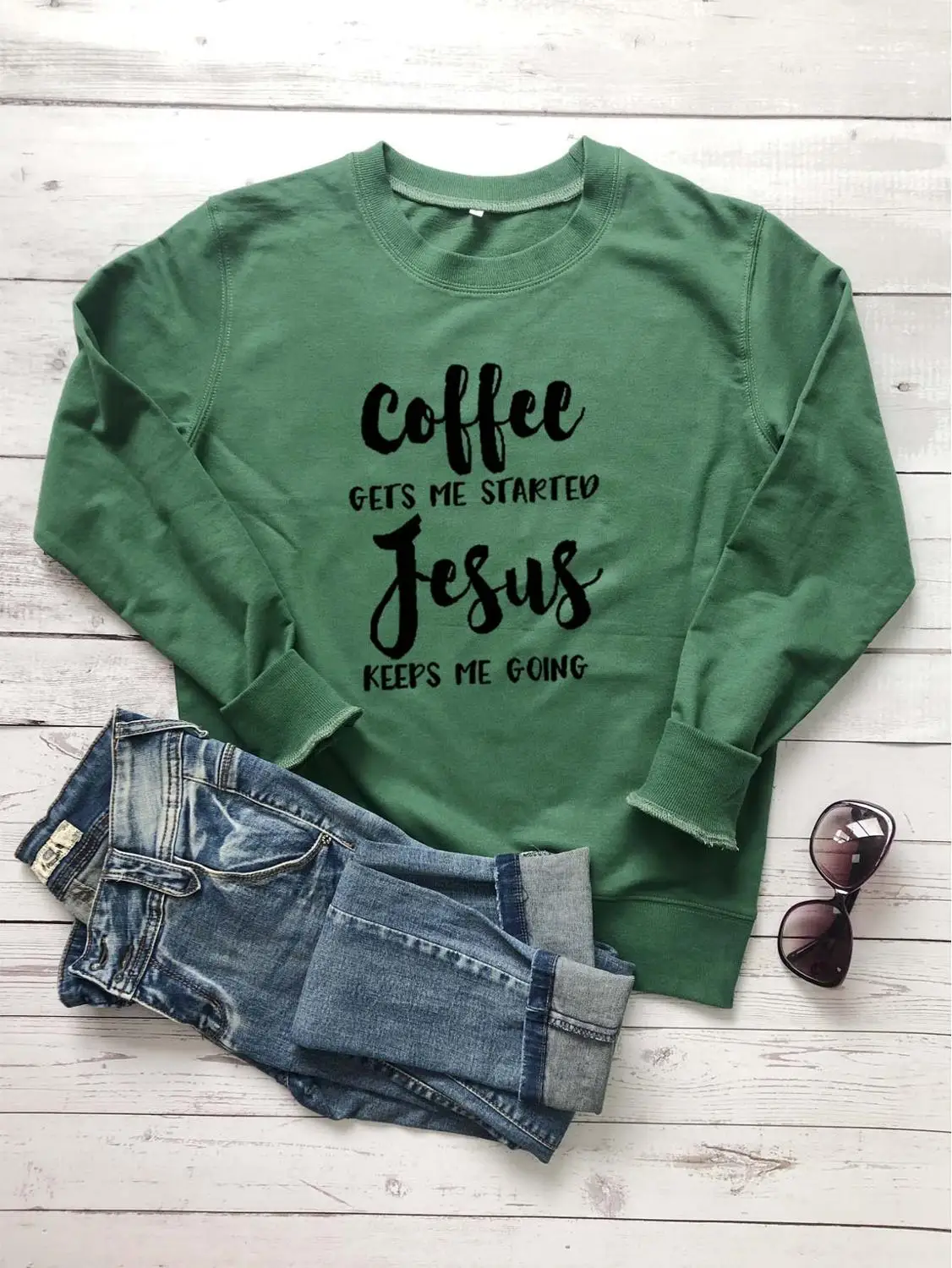 

Coffee get me started Jesus keep me going sweatshirt women fashion pure cotton religion Hipster Christian baptism pullovers top