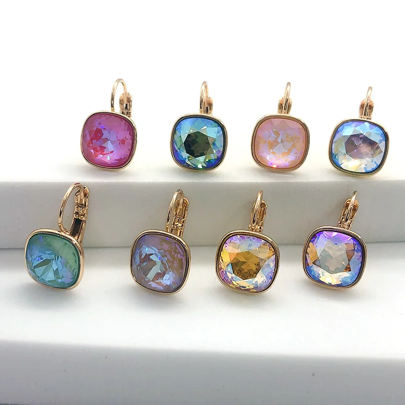 Женские серьги гвоздики с австрийским кристаллом квадратные ювелирные