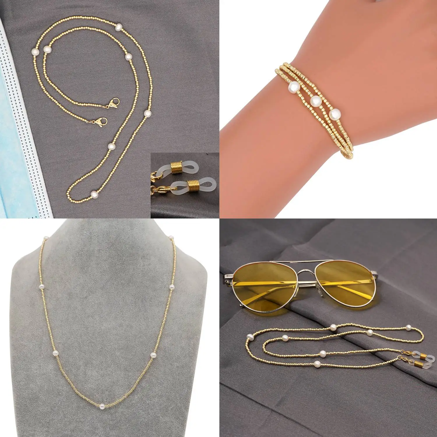 

Go2boho Glasses Chain for Women Neck Jewelry Natural Pearl Sunglasses Straps Golden Beaded Necklaces Chains For Mask Lanyard