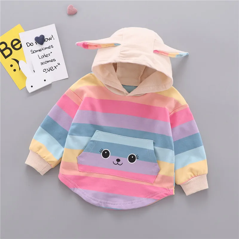 Осенний свитер с капюшоном для маленьких девочек Детская полосатая толстовка