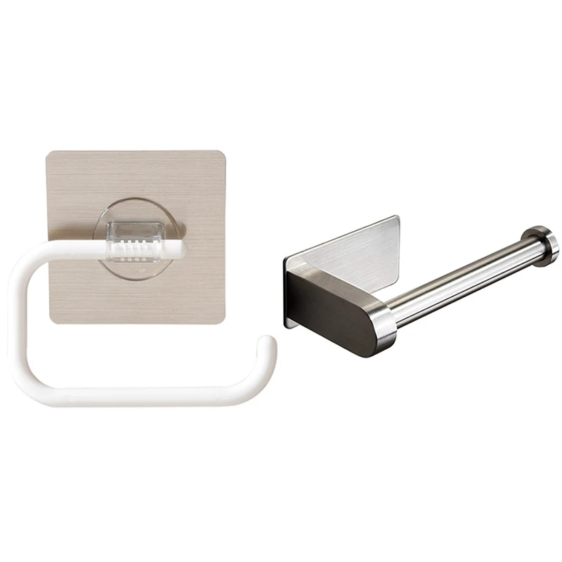 

2 Pcs Toilet Paper Holder Wall-Mounted Holder Punch Free, White & Silver