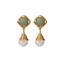 925 sterling silver gold plated hetian jade qiemo blue stud earrings graceful personality womens diamond shaped earrings