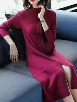 zuoman 2020 autumn vintage red loose knitting dress winter 3xl plus size long sleeve dress women elegant bodycon party vestido