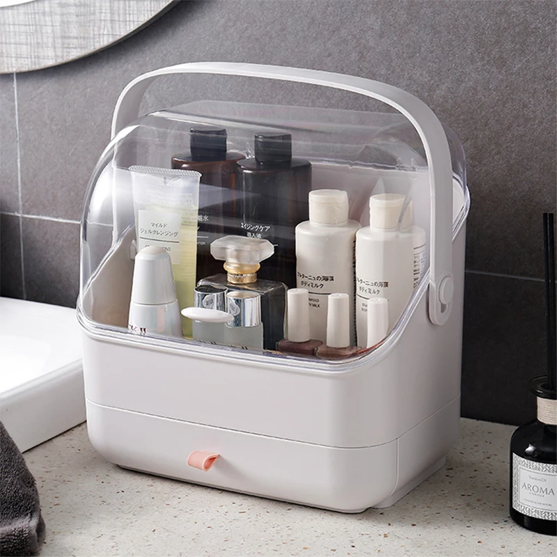

2021 Large Capacity Cosmetic Storage Box Waterproof Dustproof Bathroom Desktop Beauty Makeup Organizer Jewelry Makeup Container
