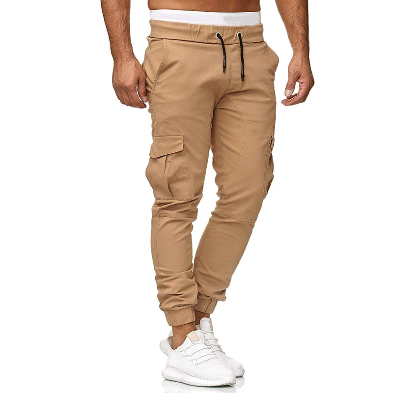 

2021 Cargo Pants Men Skinny Jeans Trousers Elastic Waist Drawstring Grey Men Pants Fashion Streetwear Flap Pockets Casual Pants
