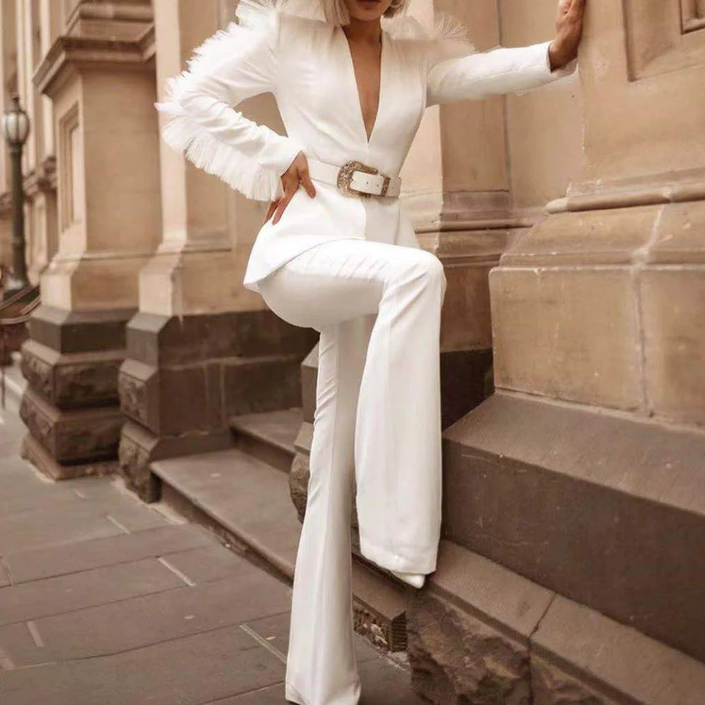 Женский комбинезон с длинным рукавом и V образным вырезом|Комбинезоны c шортами| |