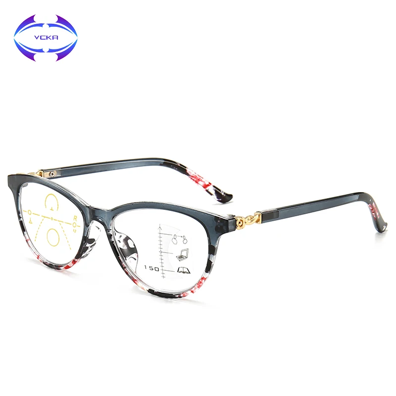

VCKA 2020 Anti-blue Light Progressive Multifocal Reading Glasses Women Classic TR90 Frame Presbyopic Glasses With +1.0 to+3.5