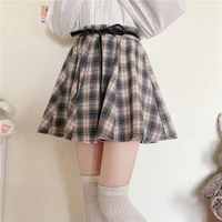 harajuku lolita girls brushed thick plaid woolen skirt female autumn winter bow bow tie student skirt