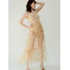 Летние милые тюлевые на тонких бретелях, прозрачные длинные женские платья, модное блестящее платье