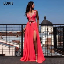 LORIE – robe de soirée longue en mousseline de soie, élégante robe de bal avec des fleurs, fente haute, grandes tailles  (1)