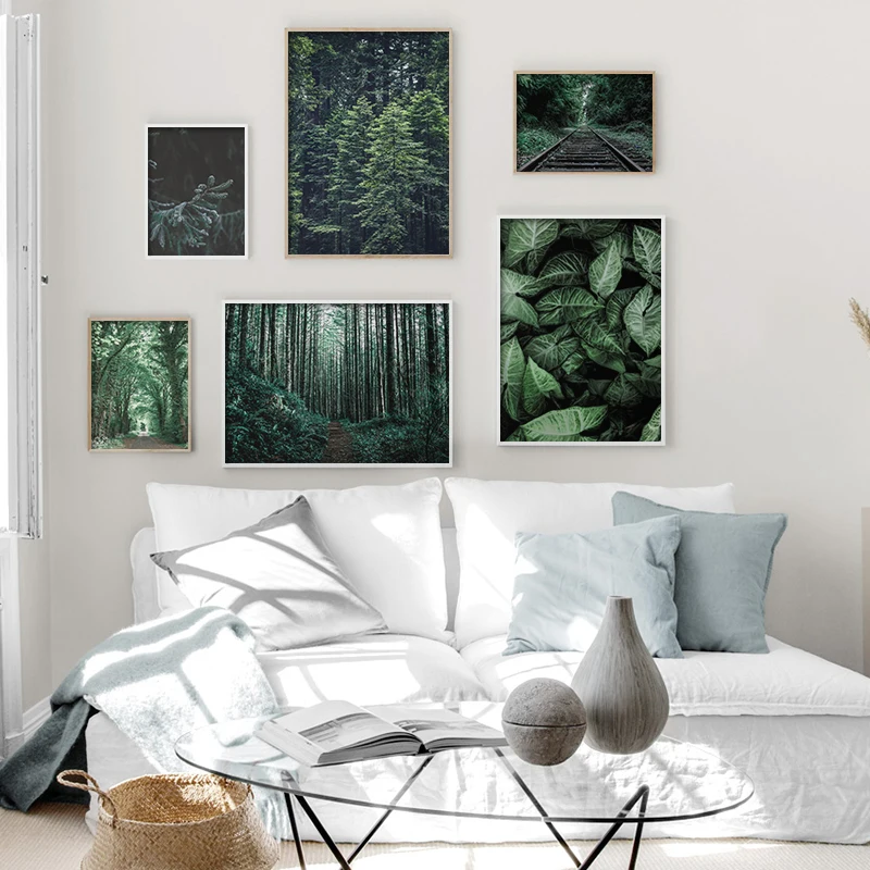 

Green Forest Leaves Wall Art Canvas Painting Nature Scenery Nordic Landscape Poster and Print Wall Picture for Living Room Decor