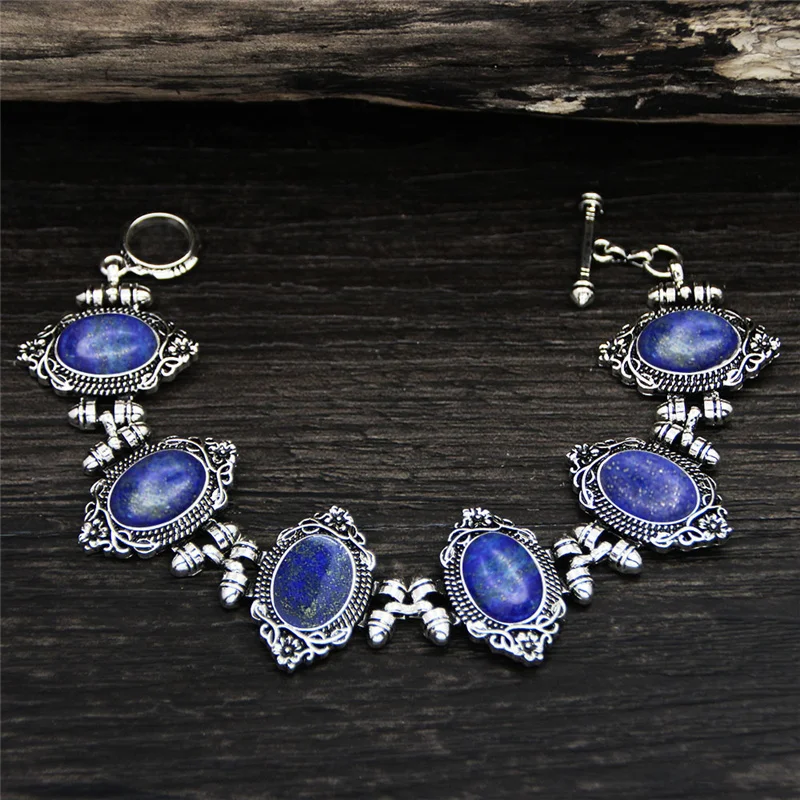 Винтажный Овальный цветочный кварцевый аметистовый браслет для женщин античное