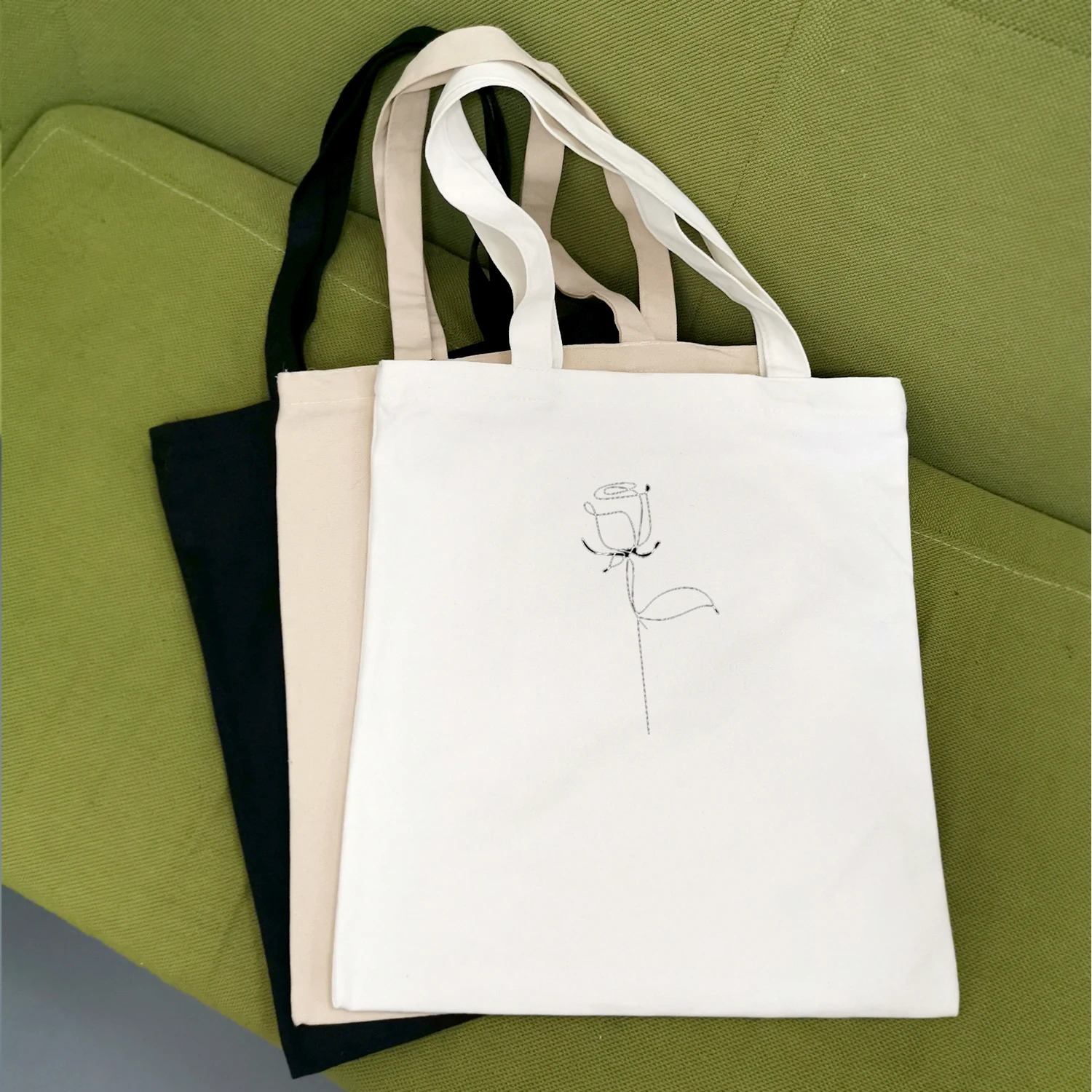 

Young Ladies Handbags Cloth Canvas Tote Bag Travel Women Eco Reusable Shoulder Shopper Bags School Style Line Drawing Print