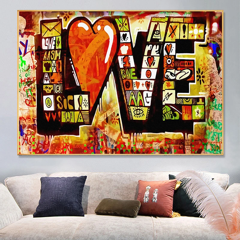 

Abstract Red LOVE MODERN Canvas Paintings Street Graffiti Art Wall Art Posters and Print The Wall Art Pictures for Living Room