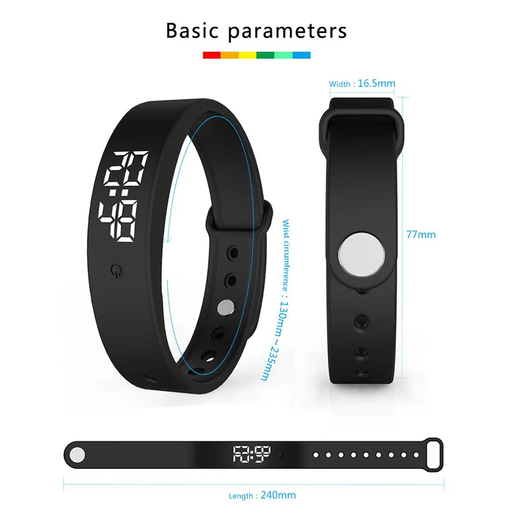 V9 LED Digital Smart Bracelet With Body Temperature Monitor Band Vibration Alarm Reminder Waterproof Clock Smartband | Электроника