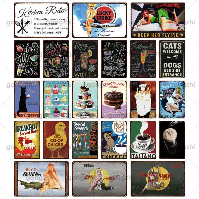 

20X30Cm Sexy Beauty and Gourmet Cake Coffee Bar Coffee Shop Customized Hot Selling Retro Metal Tin Decorative Painting
