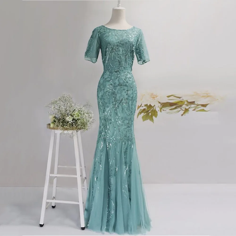 

HJQ-121#Evening Dresses Long Trumpet Mermaid champagne Wine red green etc party prom dress wholesale Homecoming girl Short sleev