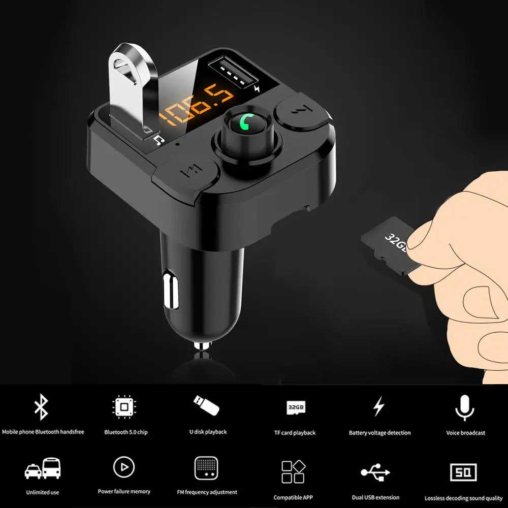 Двойное USB Автомобильное зарядное устройство громкой связи комплект беспроводной связи Bluetooth для автомобиля fm-передатчик Bluetooth Автомобильный mp3 плеер TF карта музыкальный аудио приемник