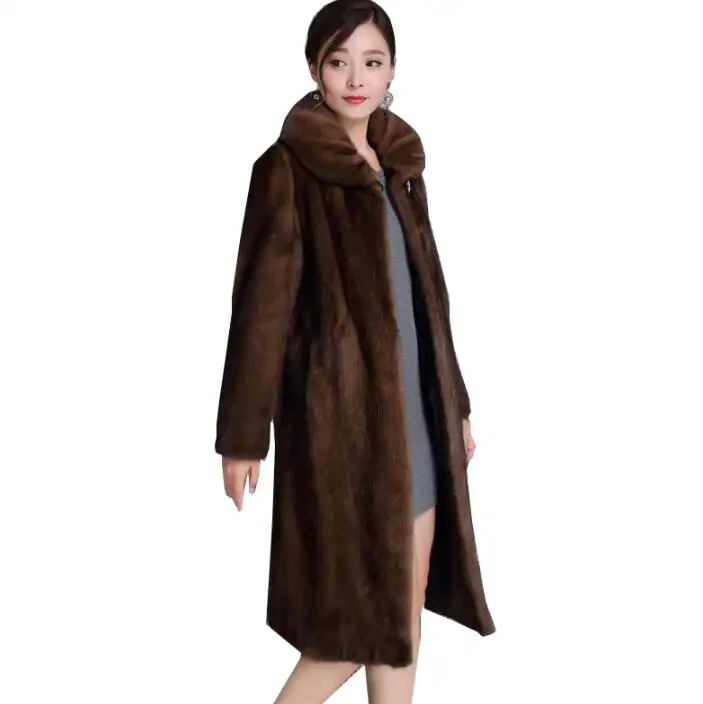 Autumn faux mink fur leather jacket womens warm fur leather long coat women loose jackets winter thicken fashion brown