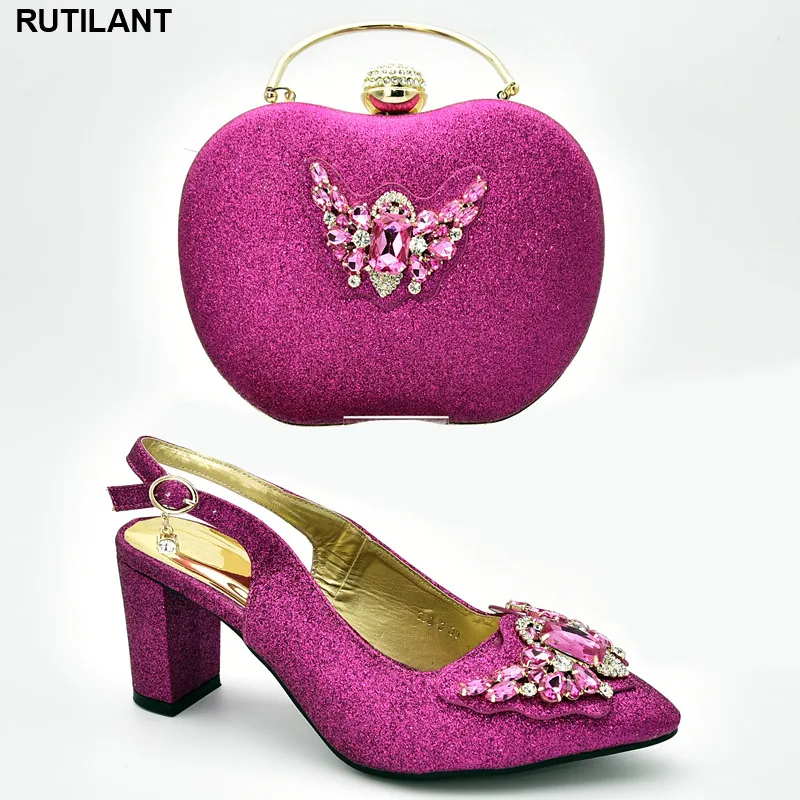 Итальянские вечерние туфли и сумочка в комплекте Женские свадебные со стразами