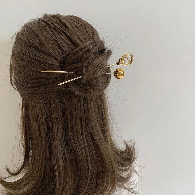 Золотой простая шпилька для волос круглый металлический полый шар аксессуары