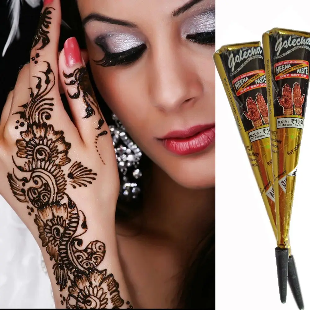 Cone Shaped Body Art Ink Tattoo Temporary Herbal Golecha Henna Black Brown White Paste Flash Paint Makeup Sexy Tattoo Cream 25g