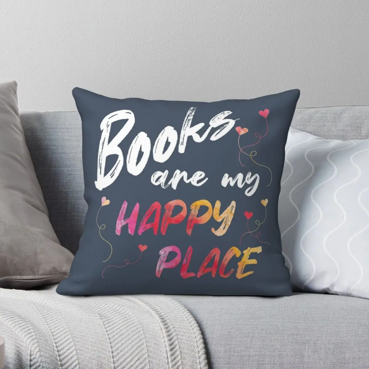 Квадратный чехол для подушки с надписью Books Are My Happy Place полиэстеровый льняной