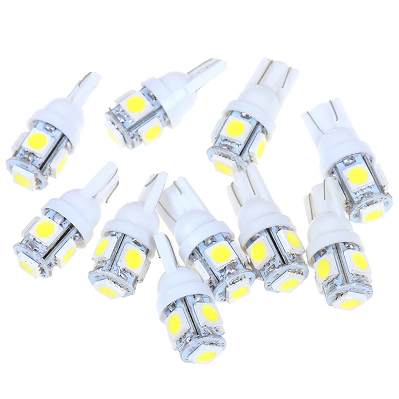 

10 шт., Автомобильные светодиодные лампы T10 12 В T10 5050 5-SMD