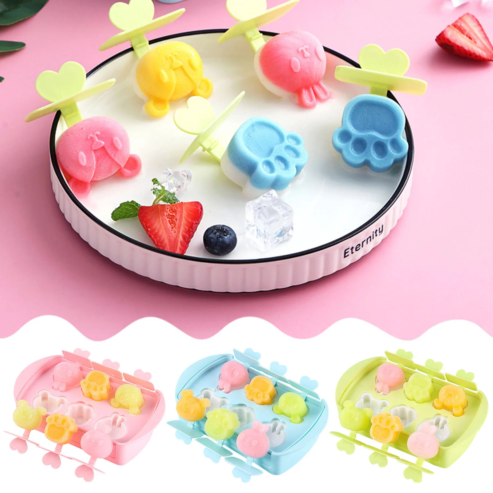 

Household 6 Cavity Silicone Ice Cream Mold Ins Cute Animal Sorbet Popsicle Ice Tray Mold Mini Children Ice Cream Mold
