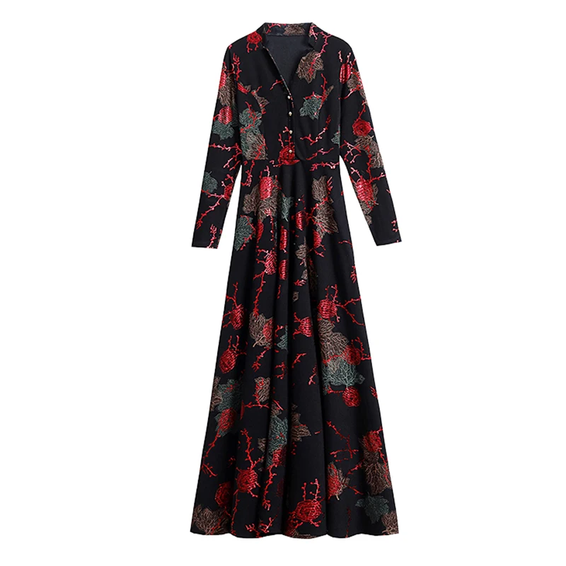 

2021 Chinese Style Elegant Women Vestidos Vintage Velvet Warm Thicken Dress 4XL Plus size Spring Winter Bodycon Party Maxi Dress