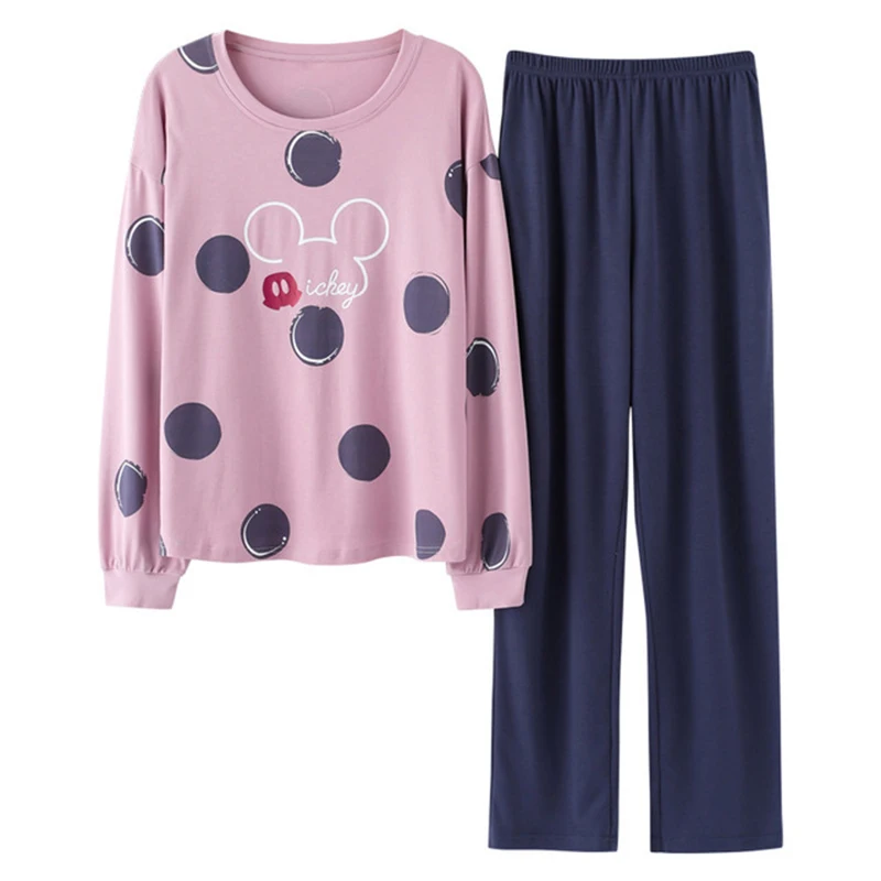 

plus size women autumn spring pajamas Korean style female sleepwear printing O neck long sleeve loose casual ladies nightwear