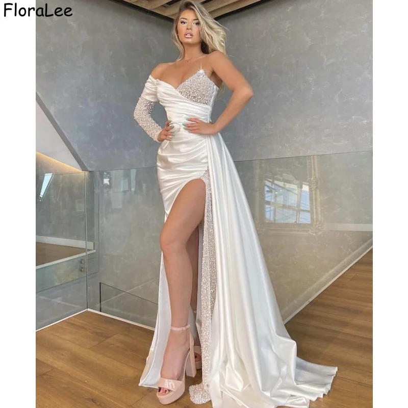 

Роскошные женские плиссированные вечерние платья со шлейфом и Боковым Разрезом