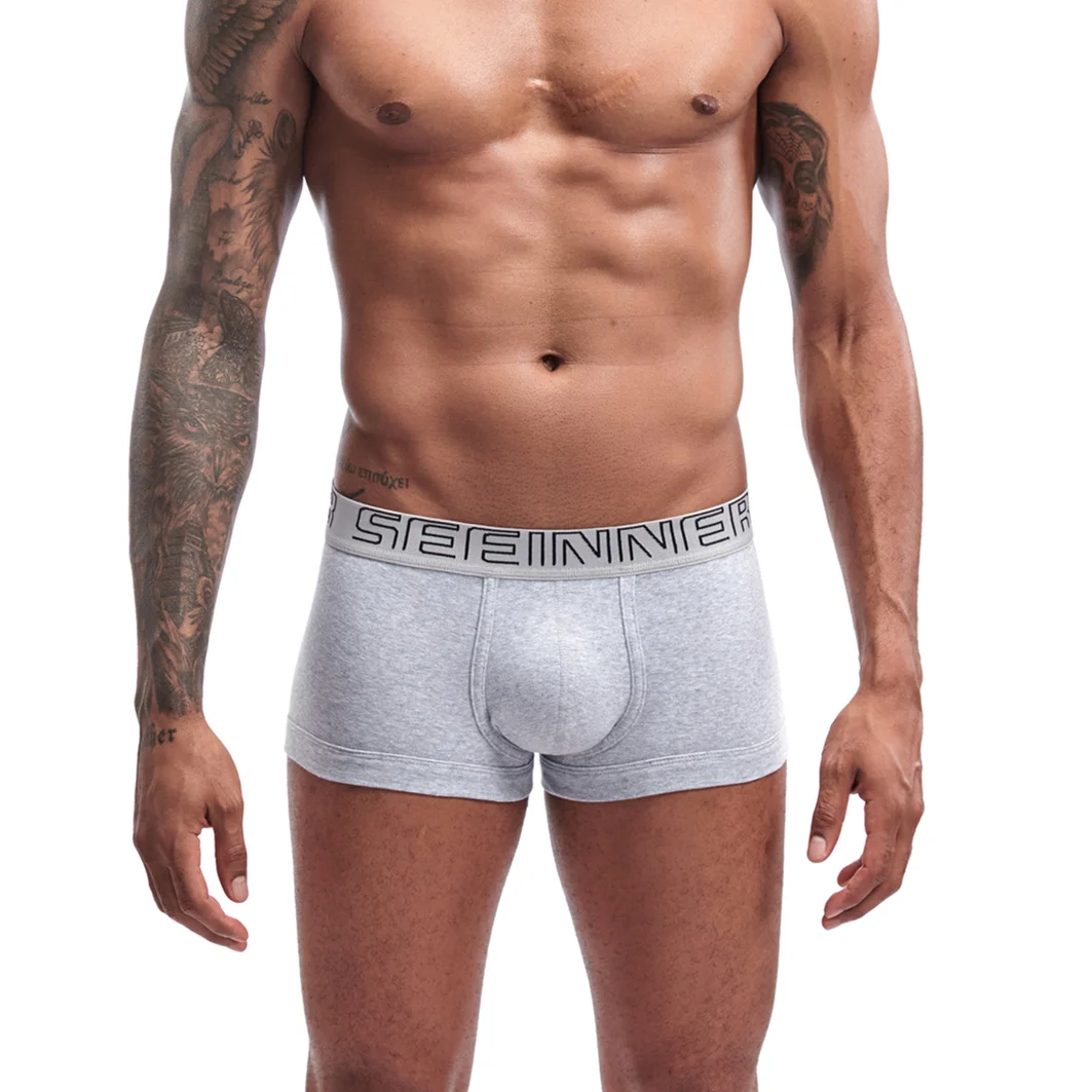 605 Gray New Mens Underwear Solid Classic Men Underpants Cotton Short trunk Spandex Man Pants Comfort Elastic Man Boxers Hot - Цвет: 605 Gray