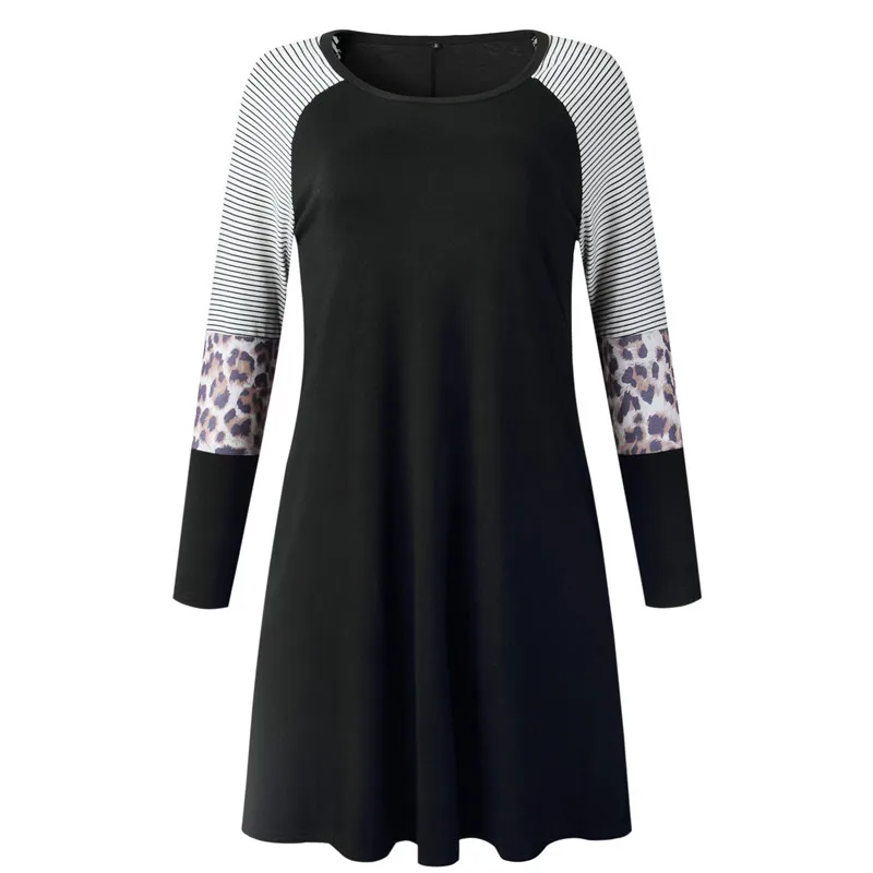 

Female Fashion Stitching Striped Pocket Loose Mini Dress Casual And Comfortable Black Slim Dress Retro Lady Office Women Dresses