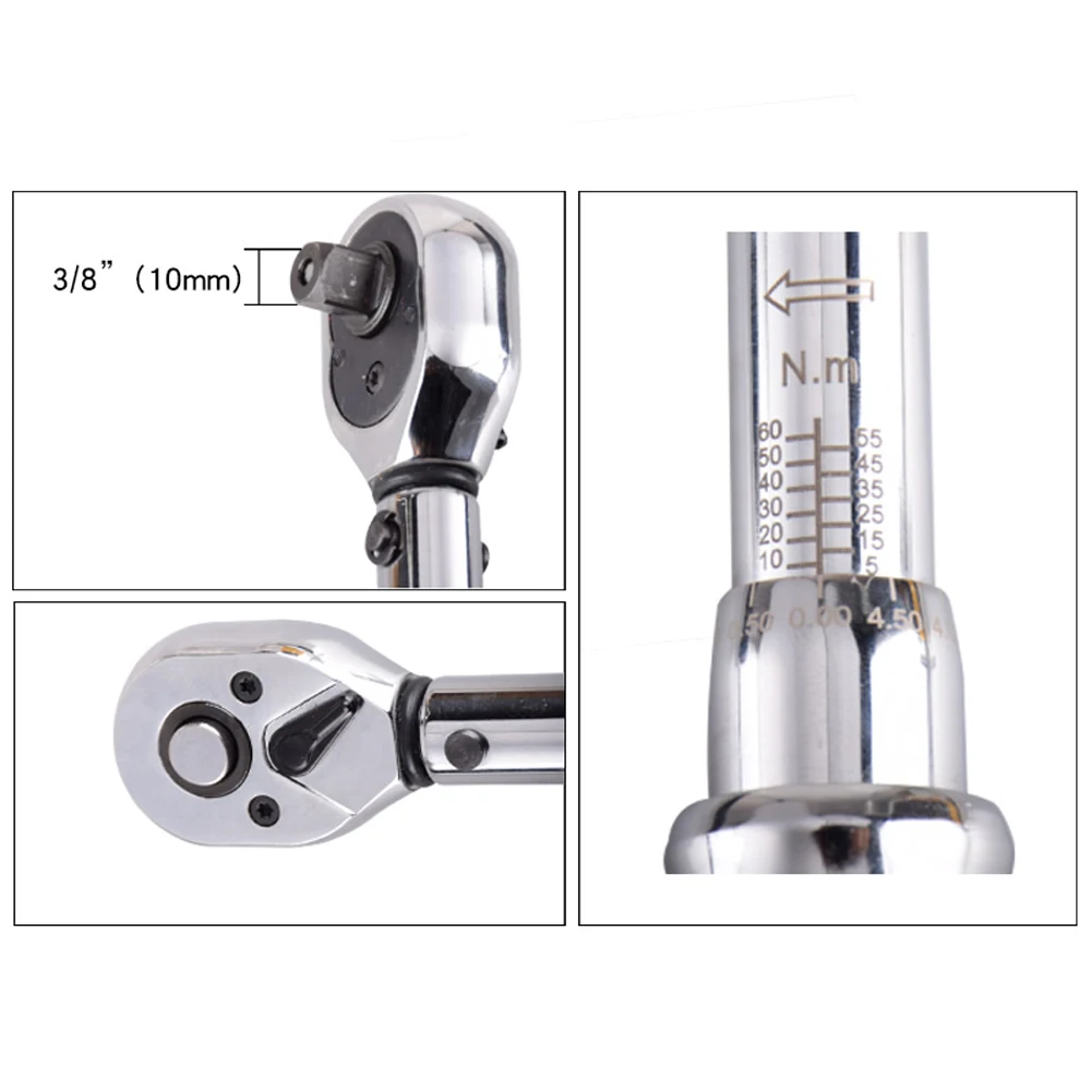

5pcs 3/8 Inch DR 5-60Nm Adjustable Torque Wrench Set Bike Car Fixing Tool Accurate Repairing Spanner Kit Hand Tool