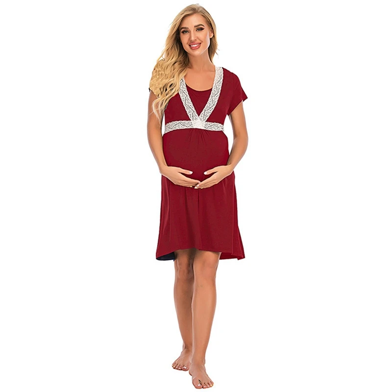 

Summer O Neck Lace Nightdress For Women Nightgown Ladies Short Sleeve Sleepwear Casual Nightwear