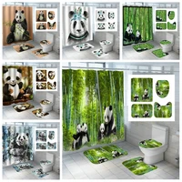 green bamboo with panada print shower curtain waterproof bath curtains cartoon animal children bathroom toliet antiskid carpet