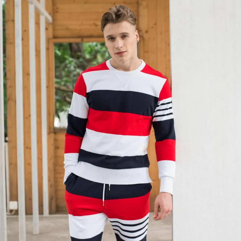 

Fashion TB 2021 Brand Spring Patchwork Clothing Cotton Jacket Men Striped Sweatshirts O-Neck Male Casual Sportswear Coat