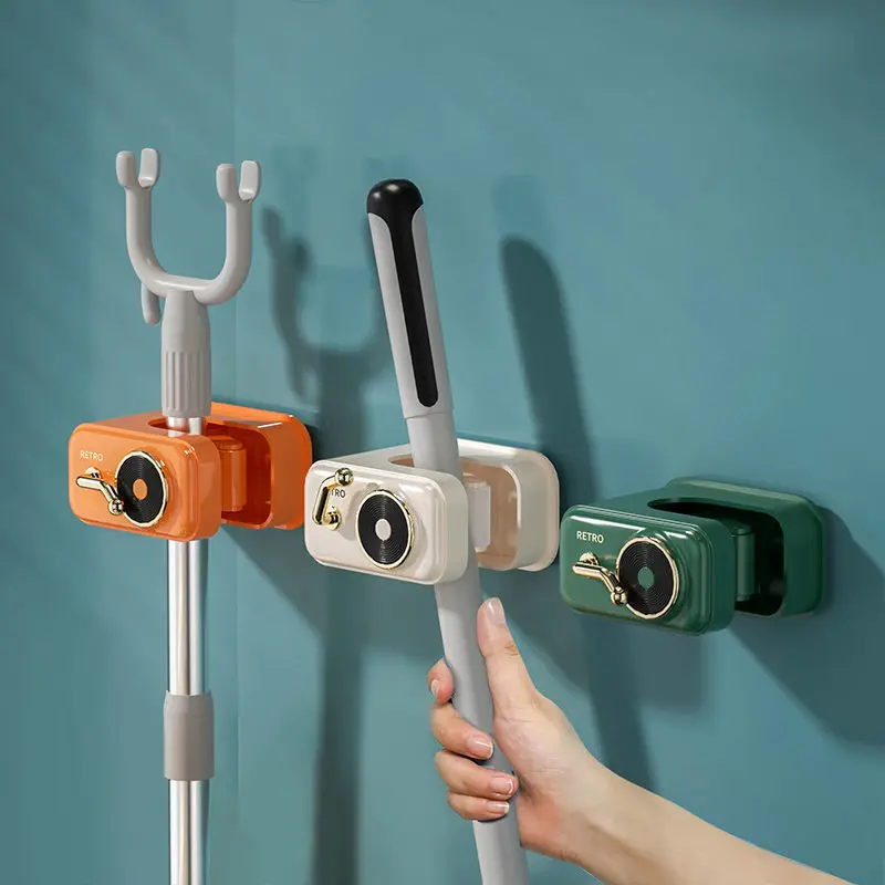 

Mop Clamp Wall Hanging Hole-free Fixed Clip Hook Bathroom Dormitory Mop Broom Storage Rack Magic Device