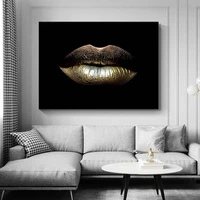 black women sexy golden lips canvas canvas makeup girl posters and prints room living room home decoration wall art pictures