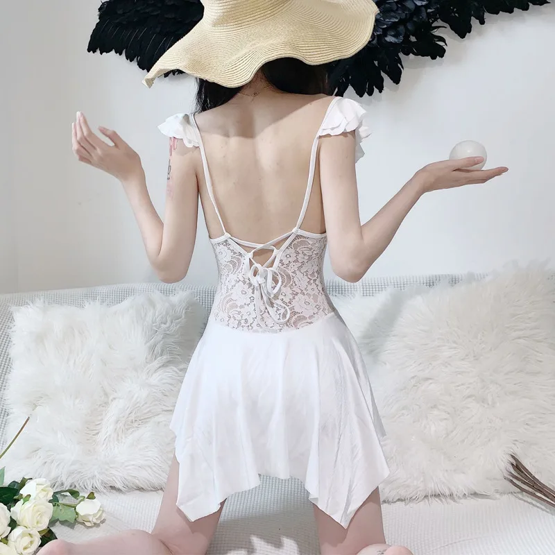 

Piece Swimsuit One Swimsuits Women Female Sexy Bikini Fairy Fan Ins Web Celebrity Super Dresses Size Patchwork Polyester