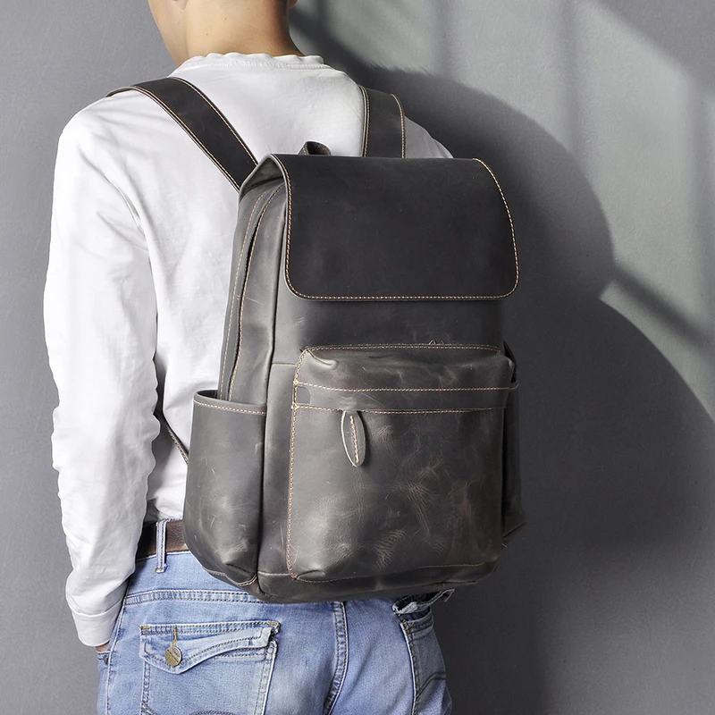 Рюкзак мужской из натуральной кожи с отделением для ноутбука 15 дюймов|Мужские