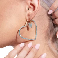 bling heart hoop earrings for women stainless steel cubic zircon female large heart earring party jewelry accessories gift