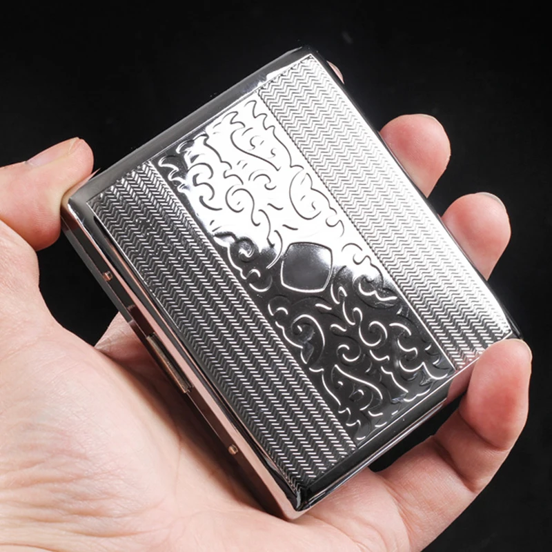 Серебристый Портативный металлический чехол для сигарет раскладной 20