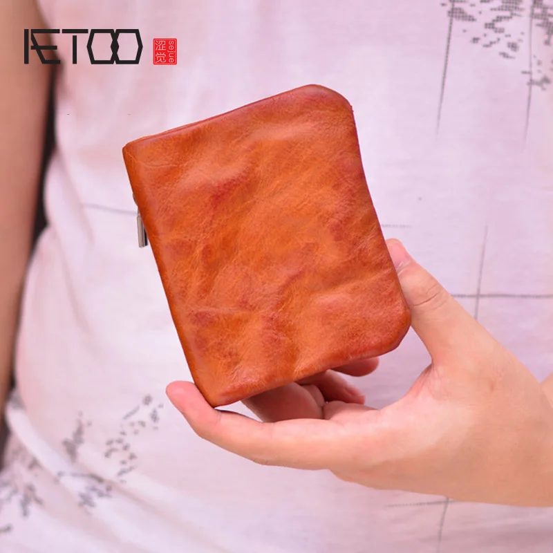 

AETOO Retro literary coin purse, creative coin purse, first layer cowhide simple purse
